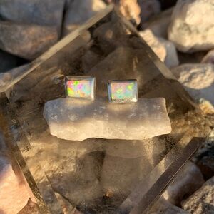 Opal Sterling Silver Stud Earrings